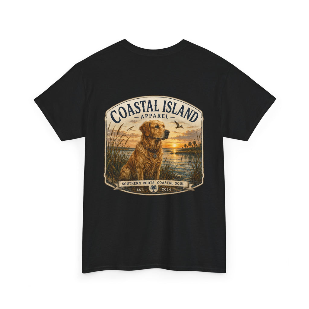 Coastal Island Retriever Logo Tee | Dog Sunset Beach Shirt