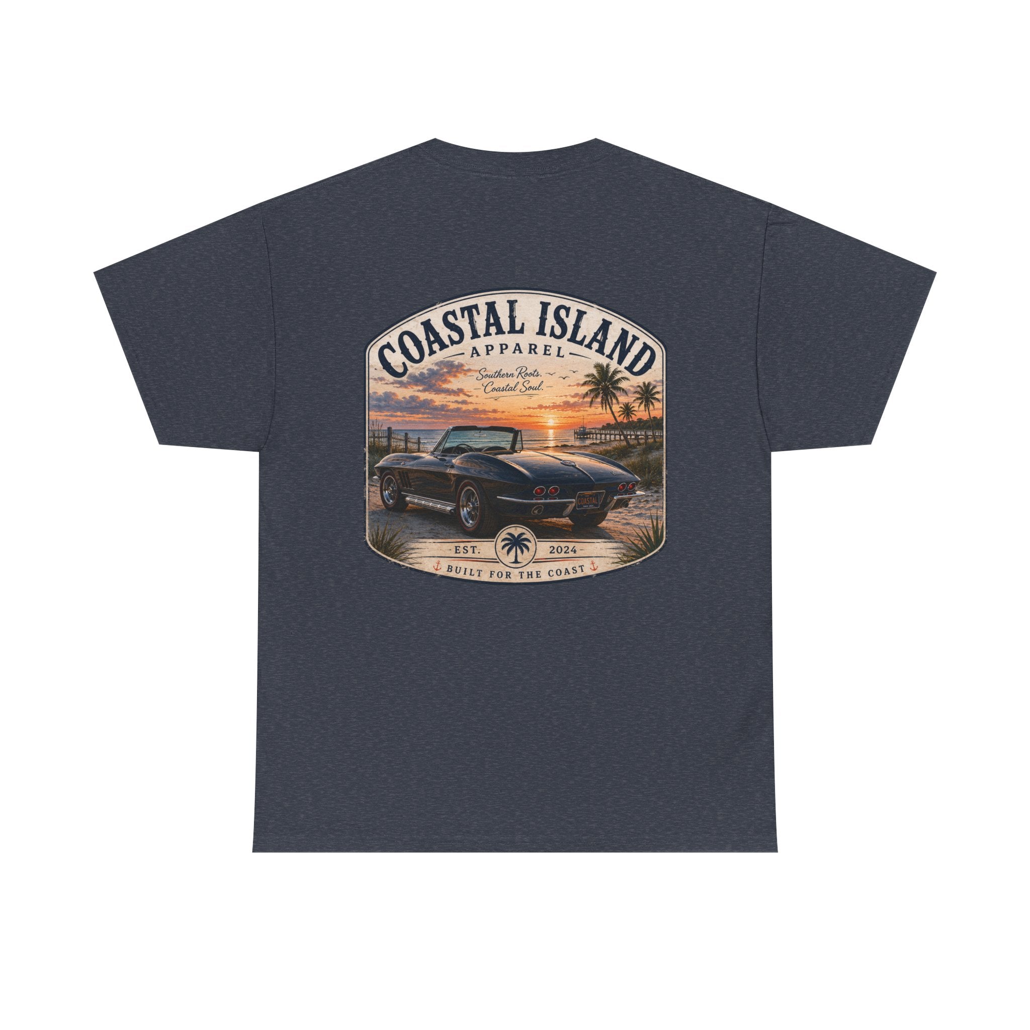 Coastal Island Vintage Car Sunset T-Shirt | Beach Palm Graphic Tee