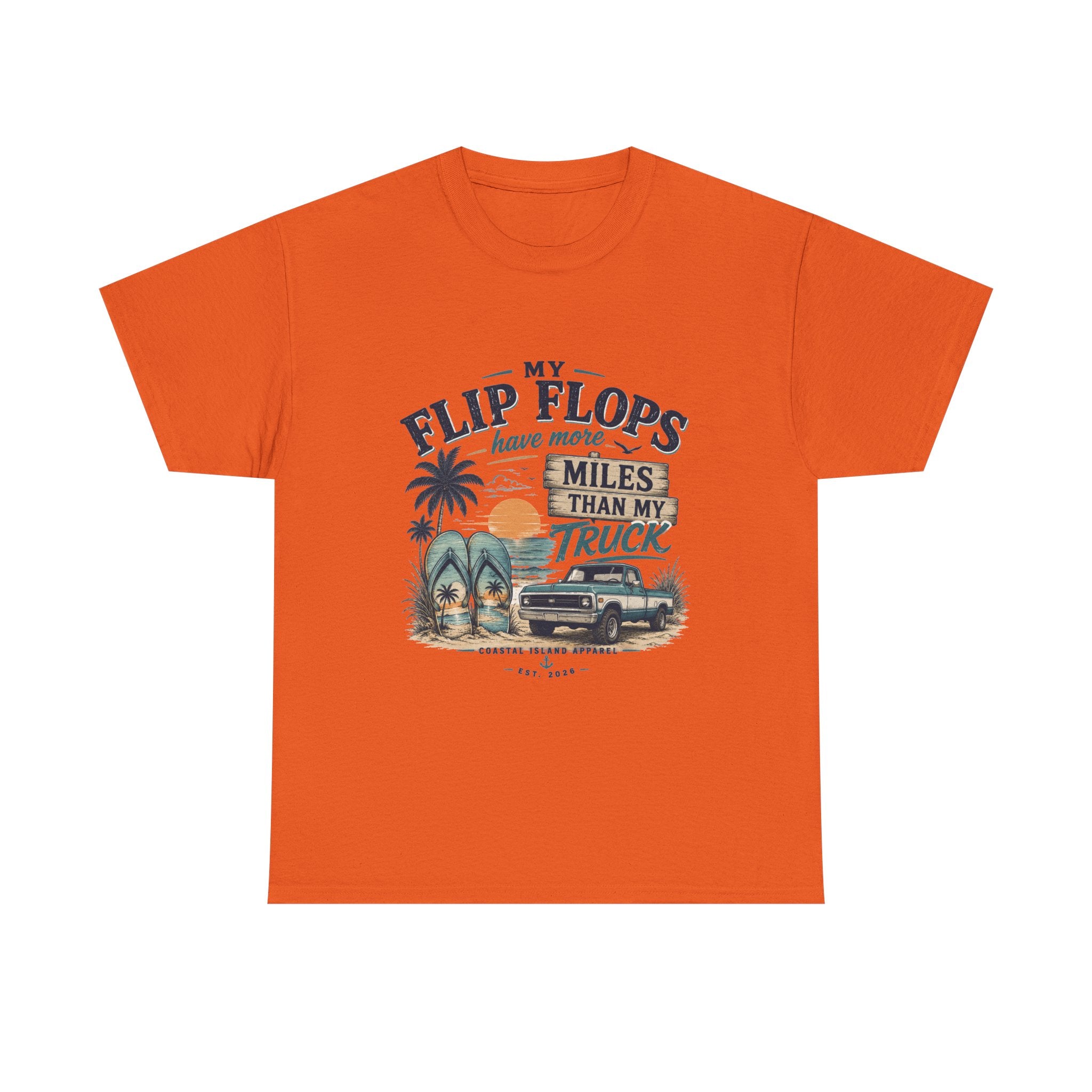 Flip Flops Have More Miles Than My Truck Graphic Tee — Beach Vintage Truck T-Shirt