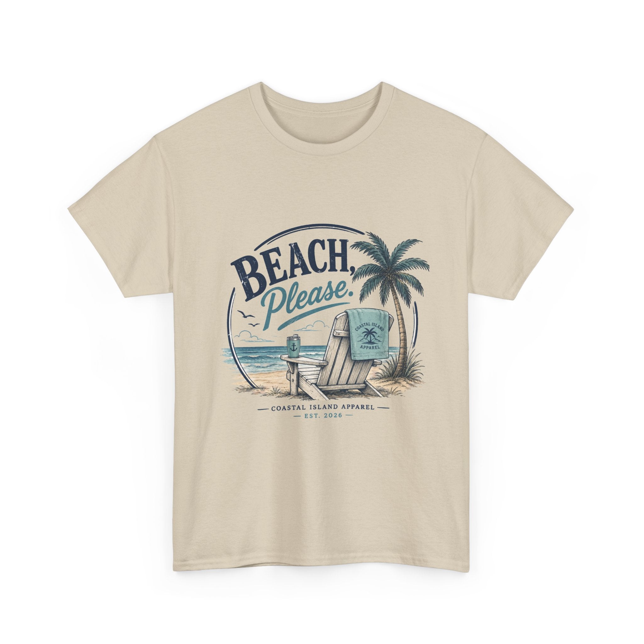Beach Please T-Shirt — Vintage Palm Tree & Surfboard Summer Tee