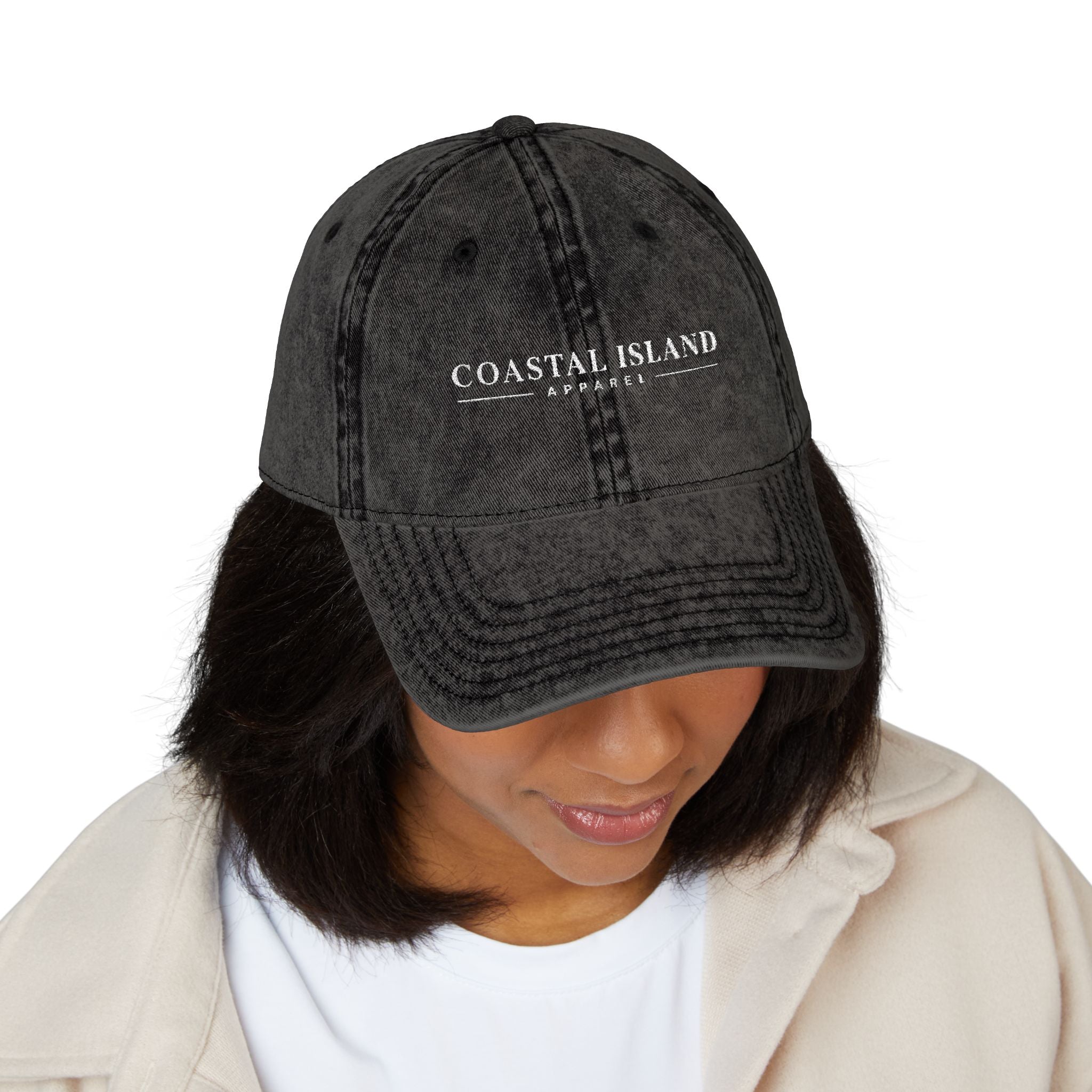 Vintage Embroidered Cap — "Coastal Island" Washed Dad Hat