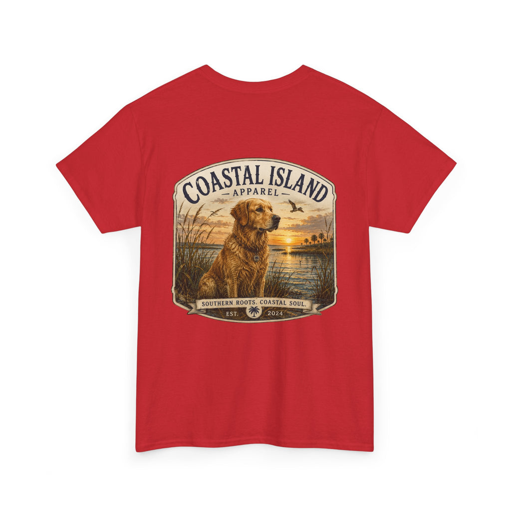 Coastal Island Retriever Logo Tee | Dog Sunset Beach Shirt