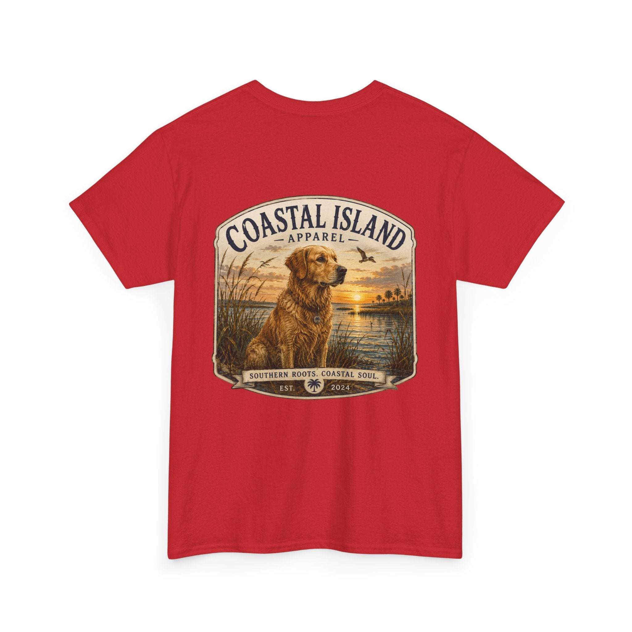 Coastal Island Retriever Logo Tee | Dog Sunset Beach Shirt