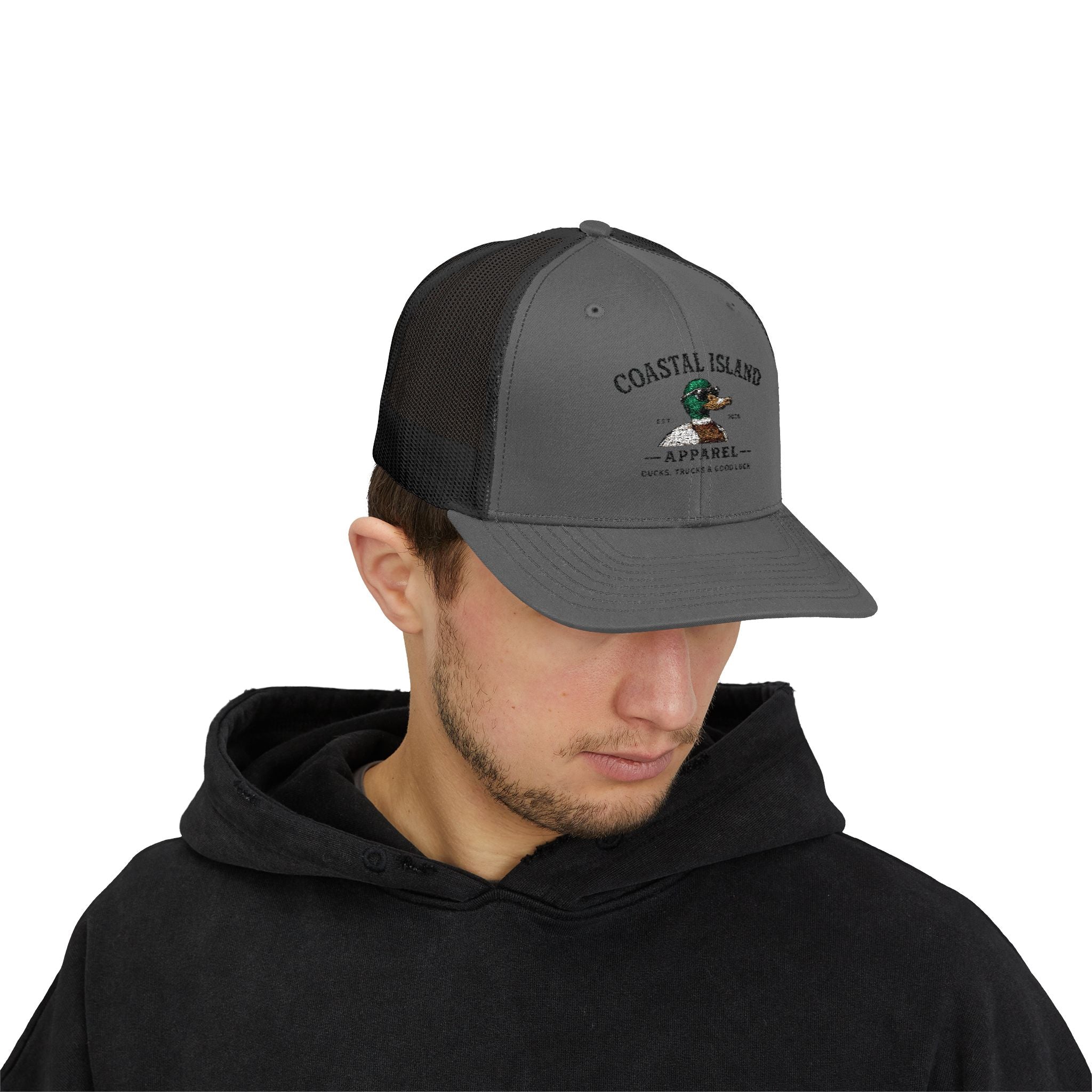 Coastal Island Trucker Cap — Vintage Duck Logo Snapback Hat