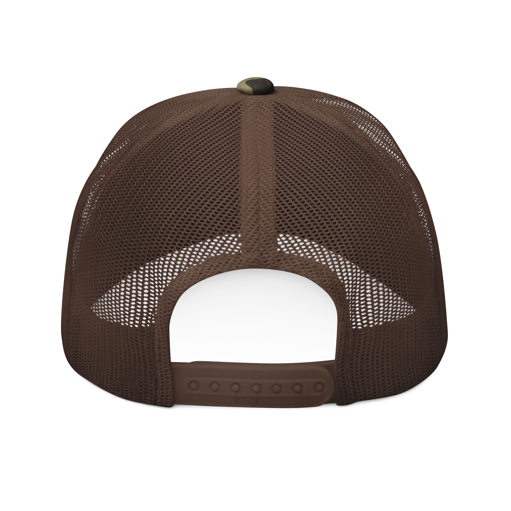 Camo Trucker Hat — Embroidered "Coastal Island" Mesh Back Cap