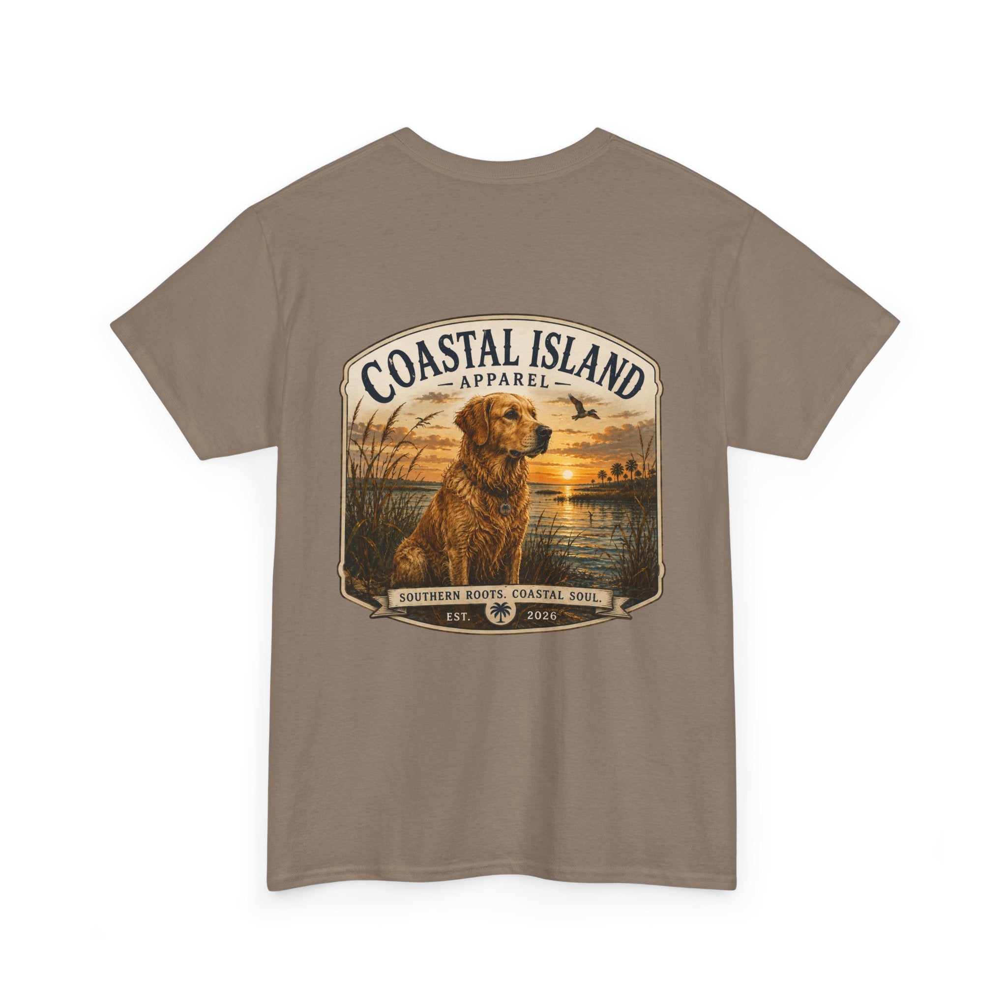 Coastal Island Retriever Logo Tee | Dog Sunset Beach Shirt