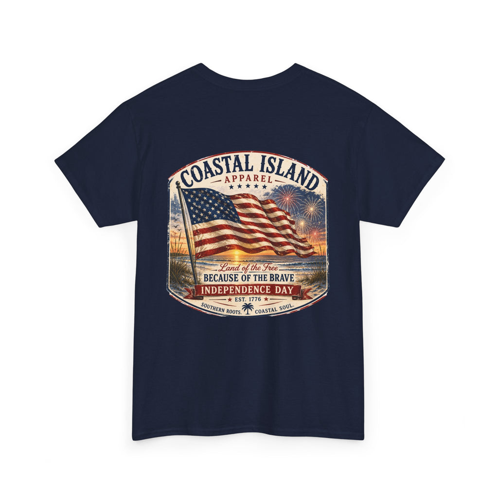 Coastal Island USA Flag Tee — "Because of the Brave" Independence Day T‑Shirt