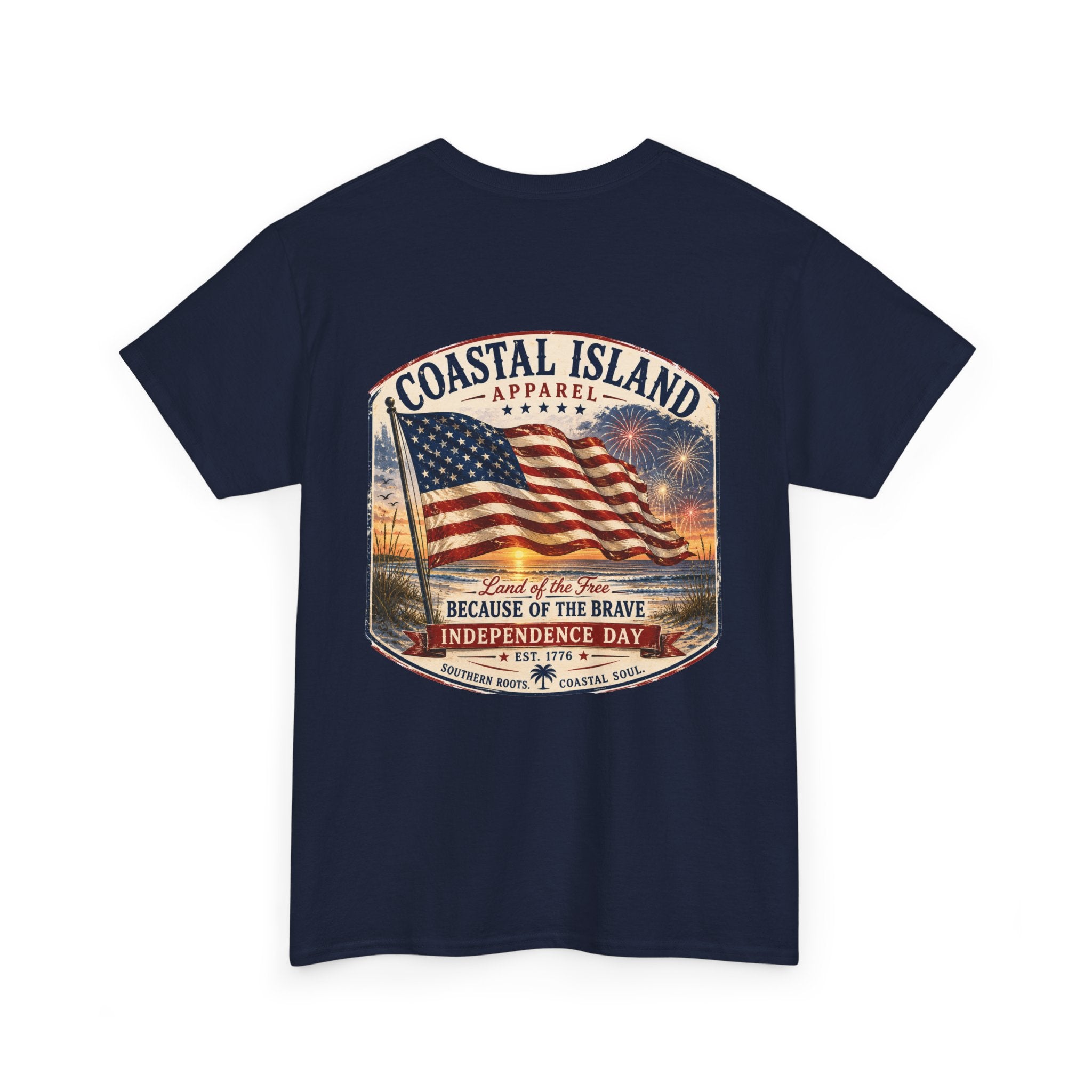 Coastal Island USA Flag Tee — "Because of the Brave" Independence Day T‑Shirt