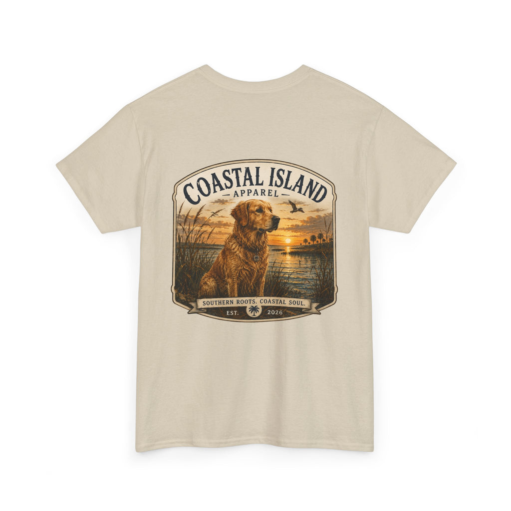 Coastal Island Retriever Logo Tee | Dog Sunset Beach Shirt