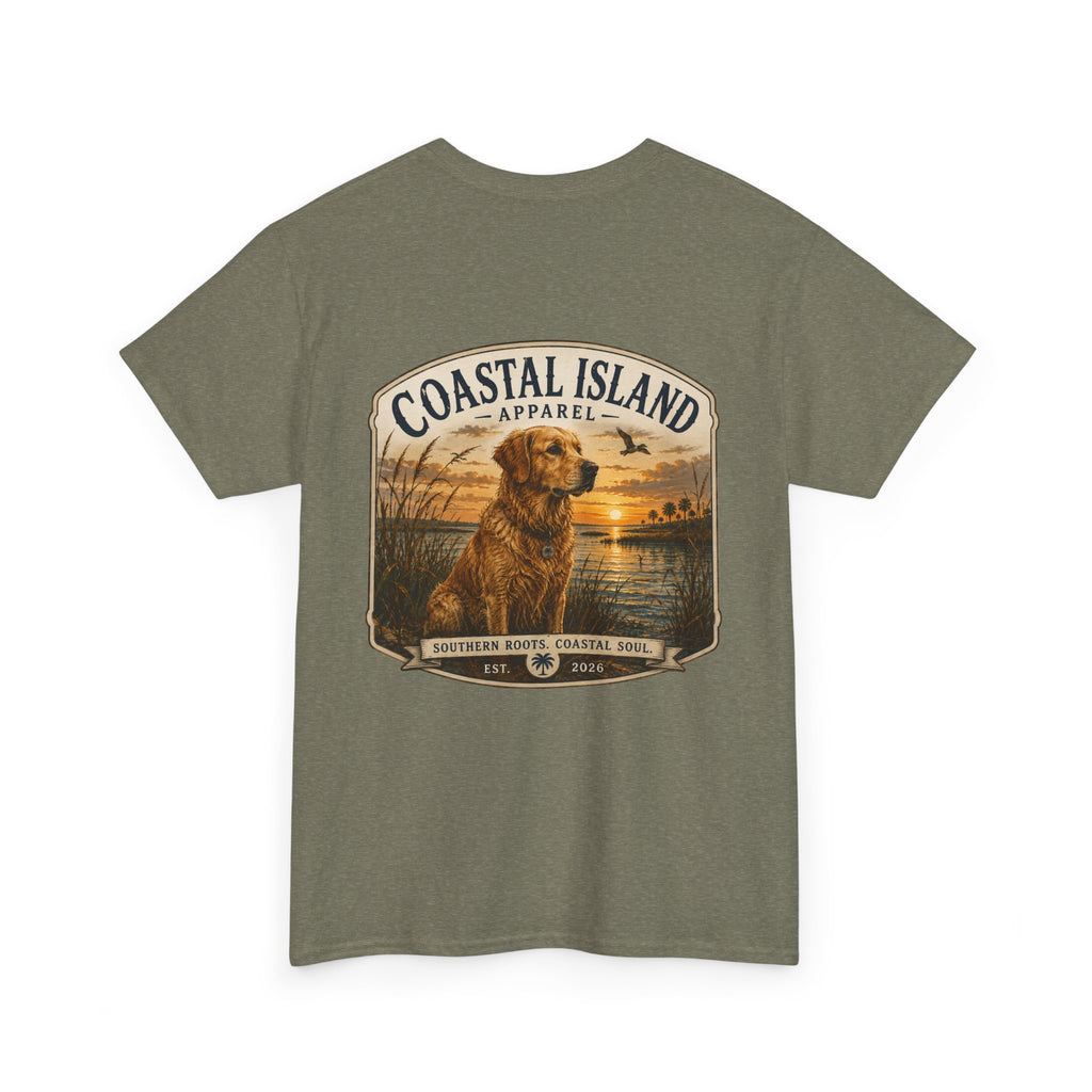 Coastal Island Retriever Logo Tee | Dog Sunset Beach Shirt