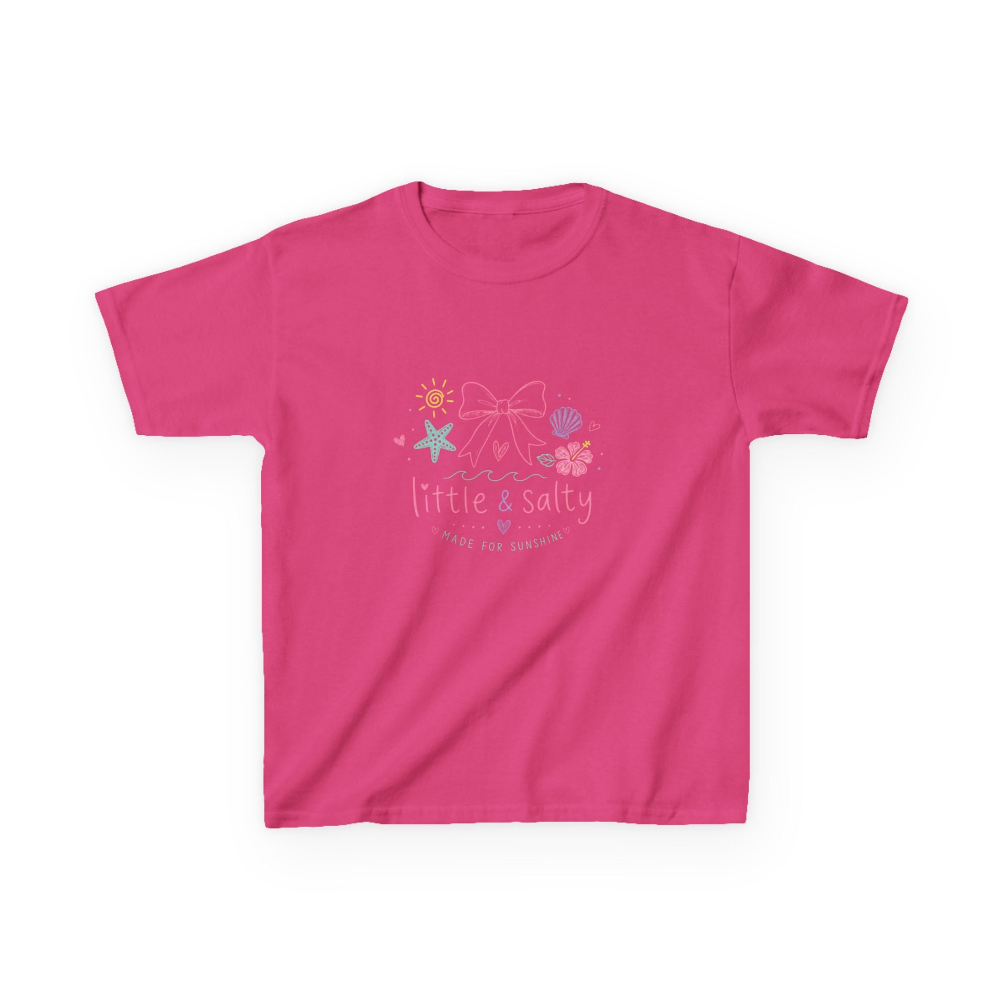 Girl's Tee — "Little & Salty" Pastel Seashells Graphic
