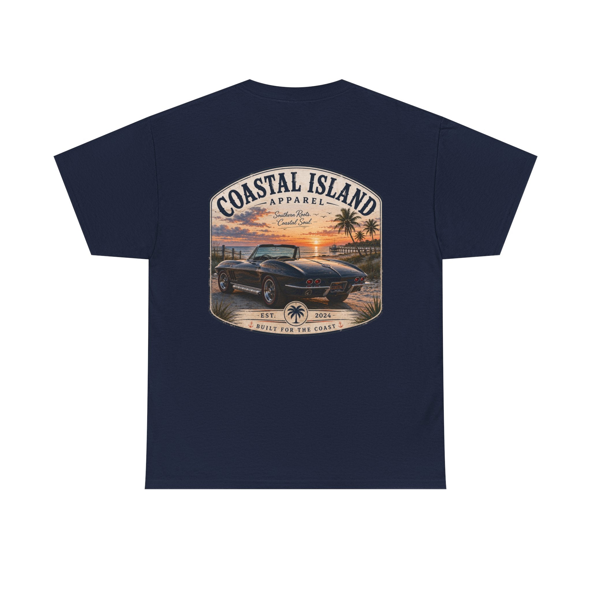 Coastal Island Vintage Car Sunset T-Shirt | Beach Palm Graphic Tee
