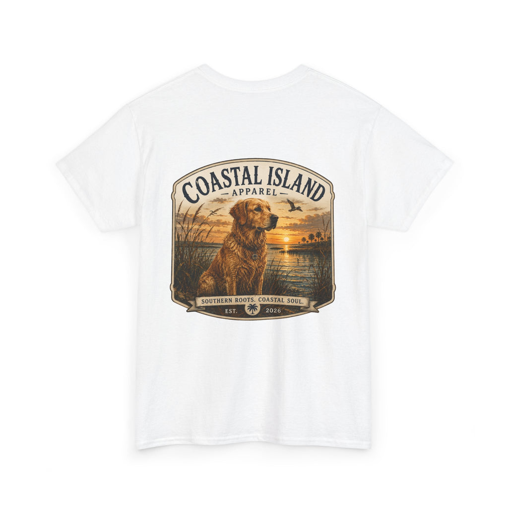 Coastal Island Retriever Logo Tee | Dog Sunset Beach Shirt