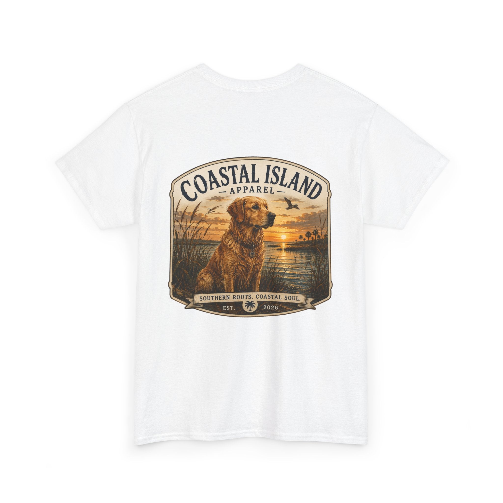 Coastal Island Retriever Logo Tee | Dog Sunset Beach Shirt
