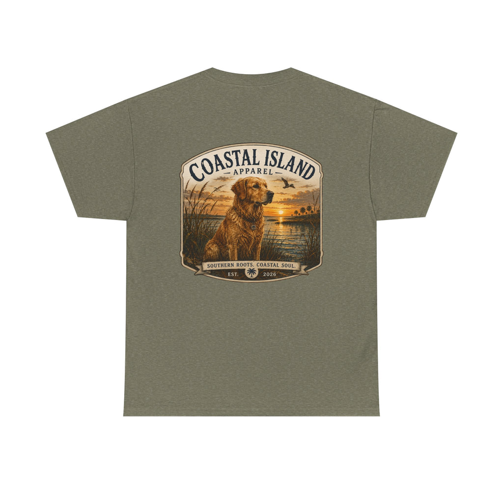 Coastal Island Retriever Logo Tee | Dog Sunset Beach Shirt