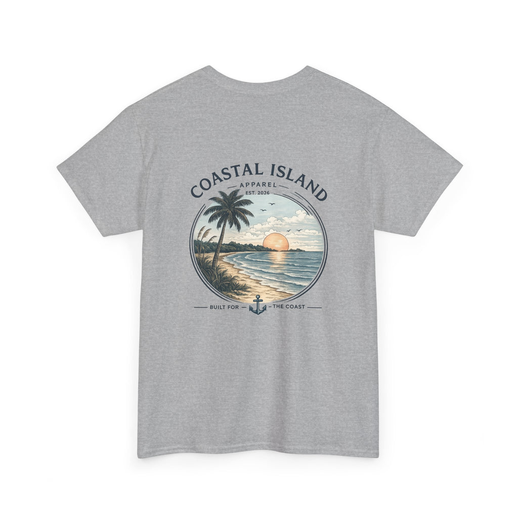 Coastal Island Sunset Tee — Beach Palm Tree Graphic T-Shirt