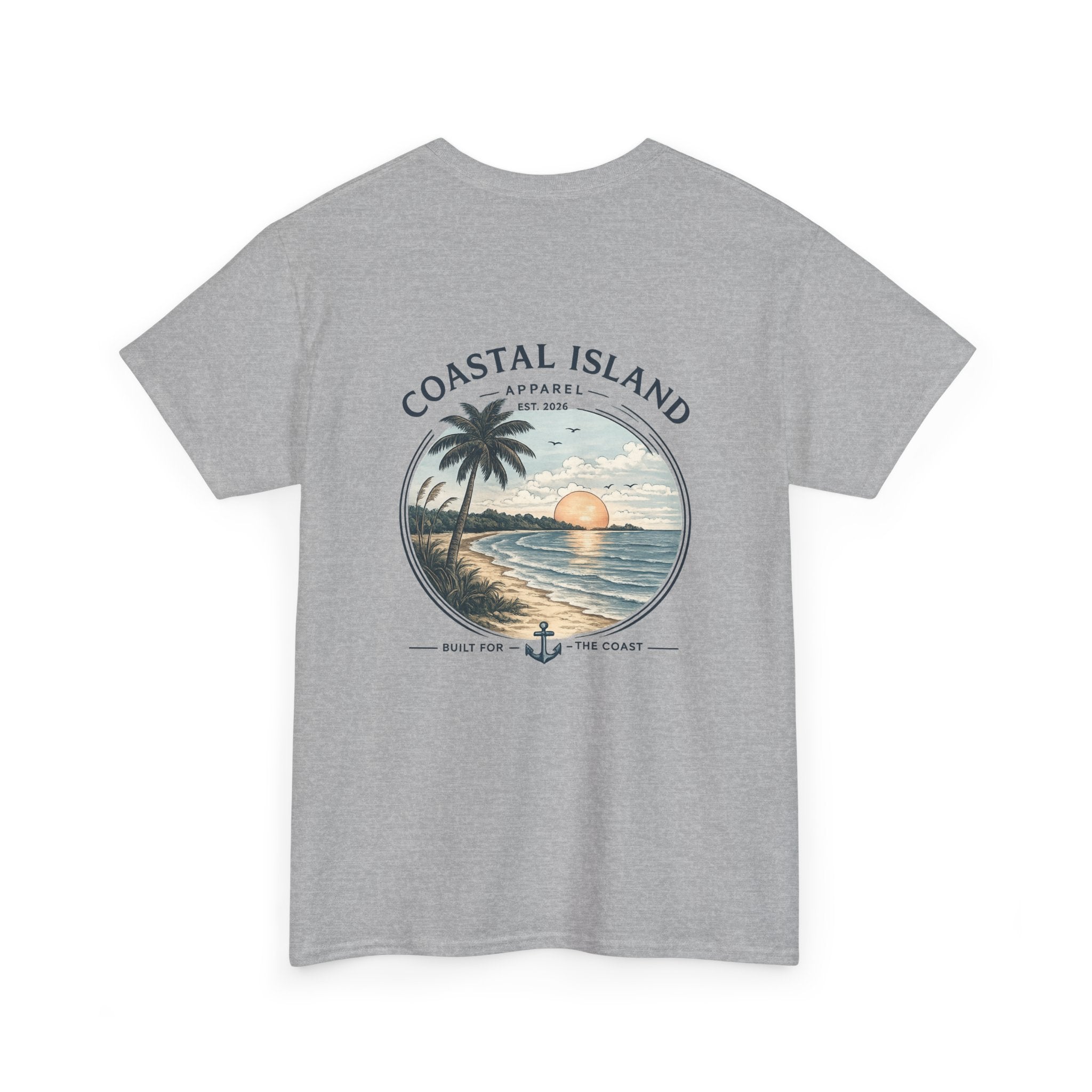 Coastal Island Sunset Tee — Beach Palm Tree Graphic T-Shirt