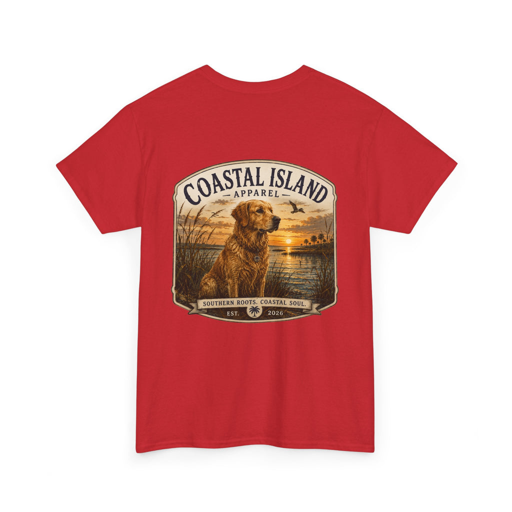 Coastal Island Retriever Logo Tee | Dog Sunset Beach Shirt
