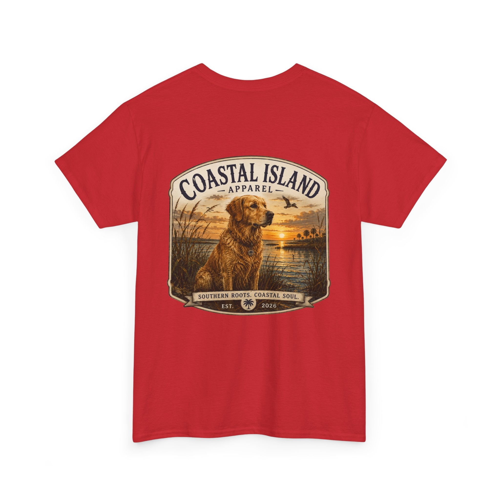 Coastal Island Retriever Logo Tee | Dog Sunset Beach Shirt