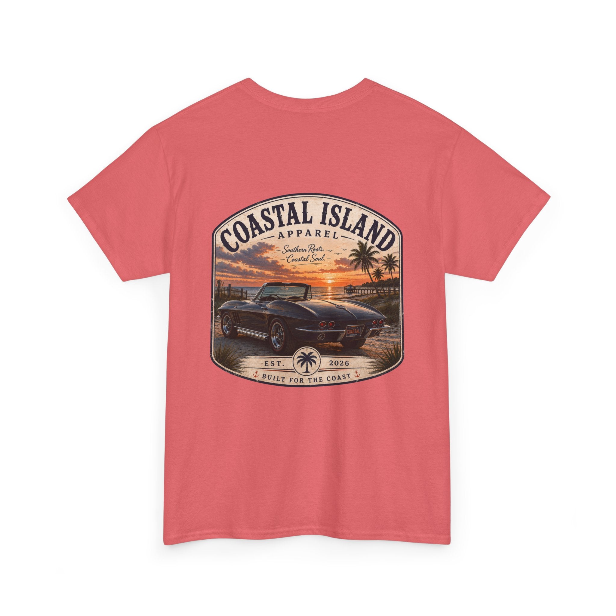 Coastal Island Vintage Car Sunset T-Shirt | Beach Palm Graphic Tee