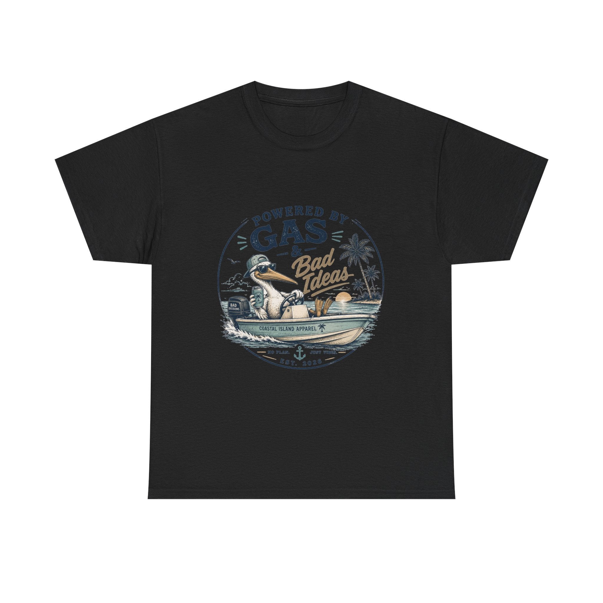 Gas & Bad Ideas Boat T‑Shirt — Funny Fishing Beach Tee