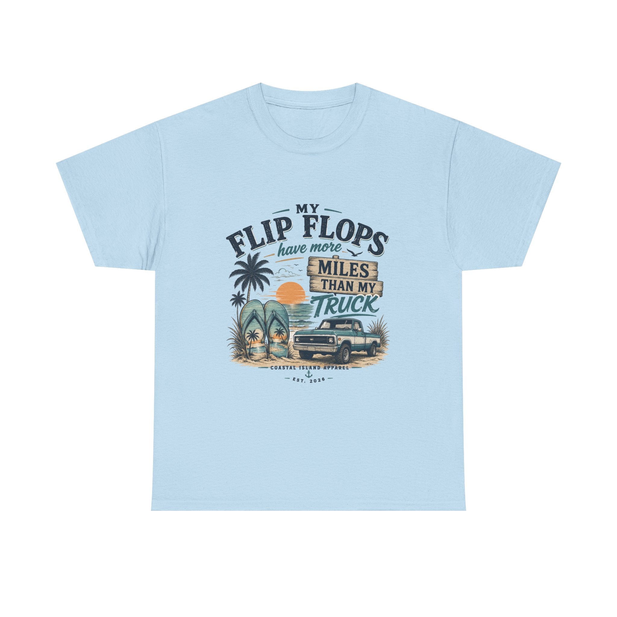 Flip Flops Have More Miles Than My Truck Graphic Tee — Beach Vintage Truck T-Shirt