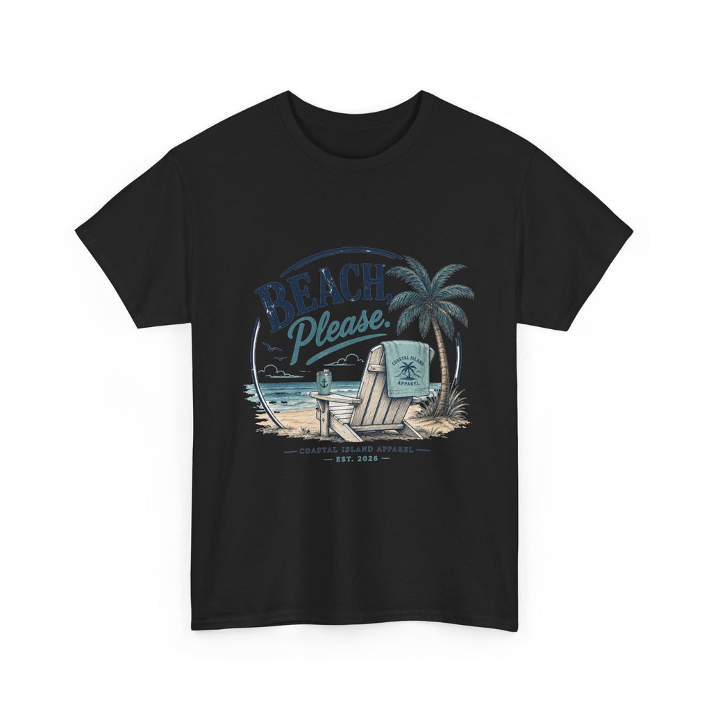 Beach Please T-Shirt — Vintage Palm Tree & Surfboard Summer Tee
