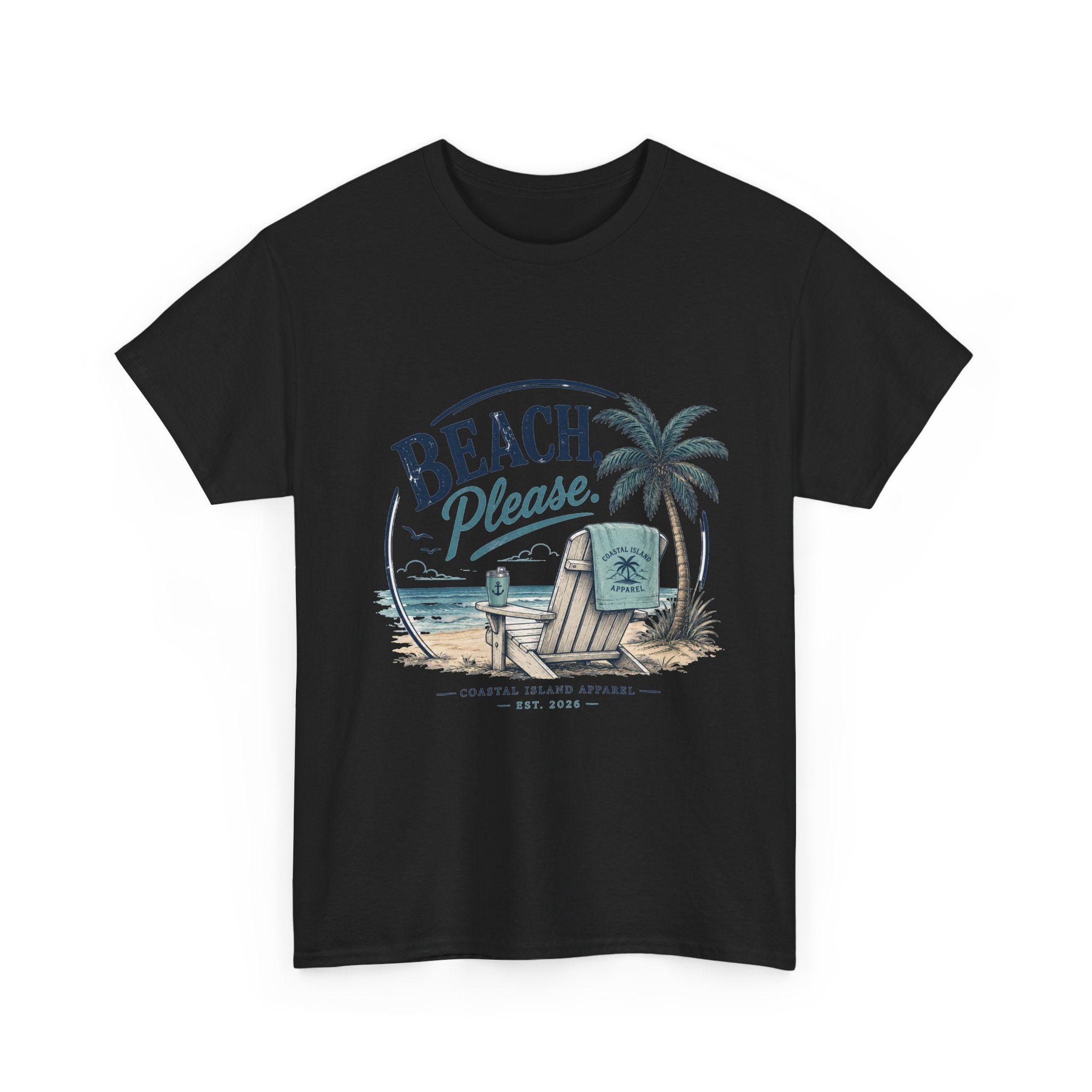 Beach Please T-Shirt — Vintage Palm Tree & Surfboard Summer Tee