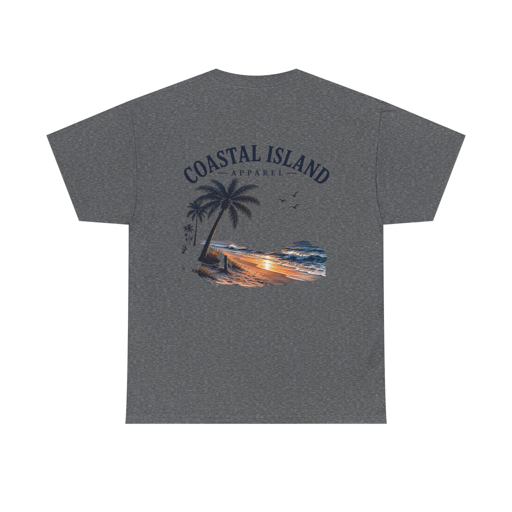 Coastal Island Sunset Beach T-Shirt | Palm Tree Ocean Graphic Tee