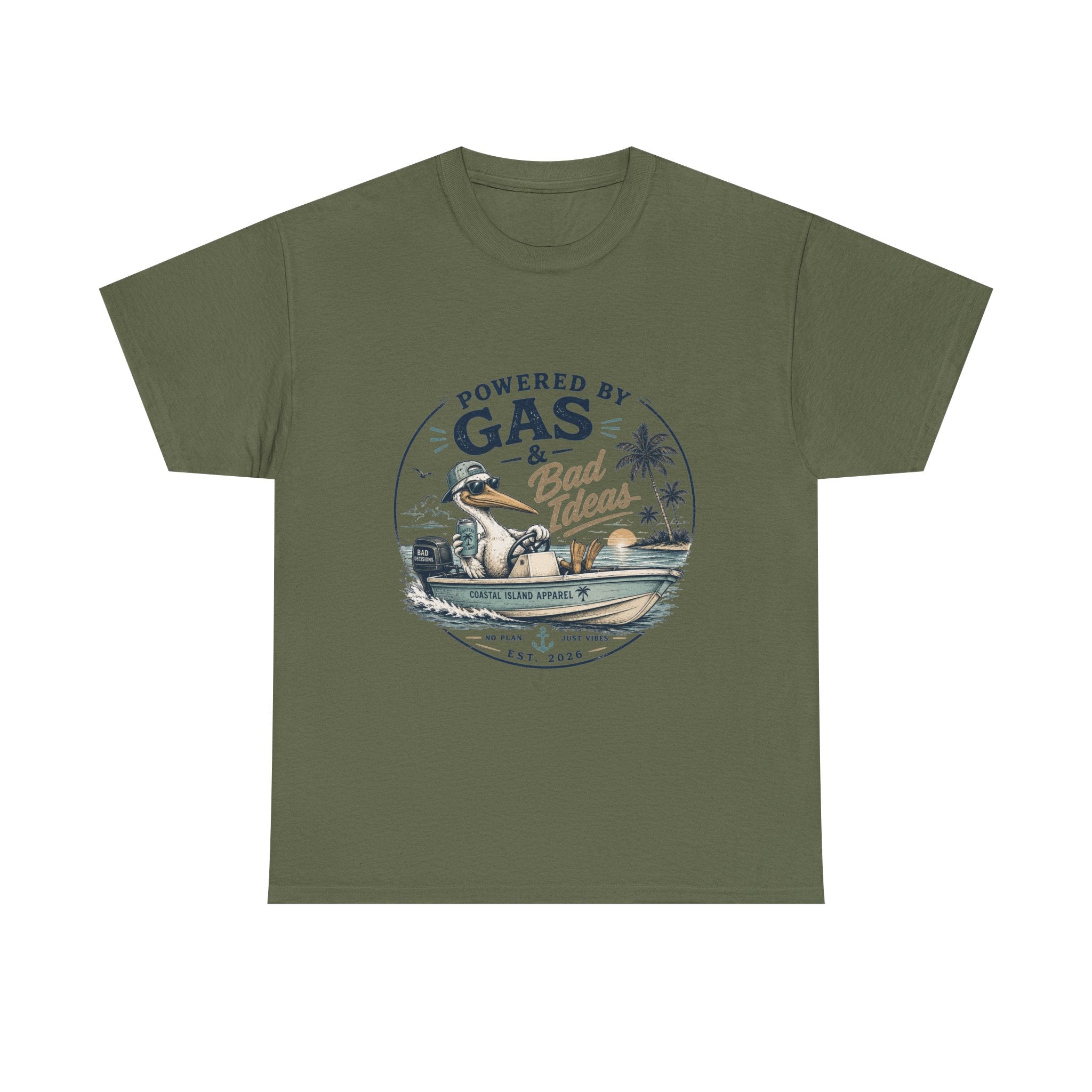 Gas & Bad Ideas Boat T‑Shirt — Funny Fishing Beach Tee