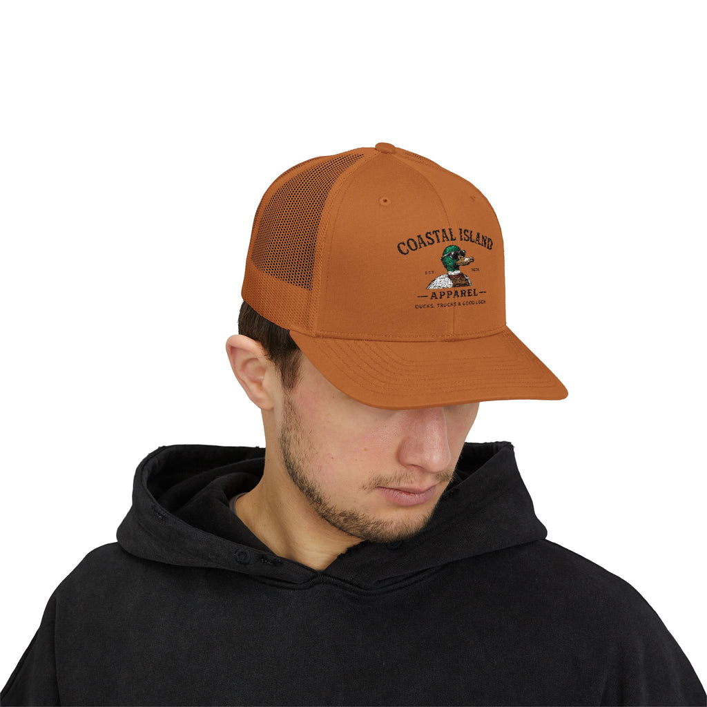 Coastal Island Trucker Cap — Vintage Duck Logo Snapback Hat