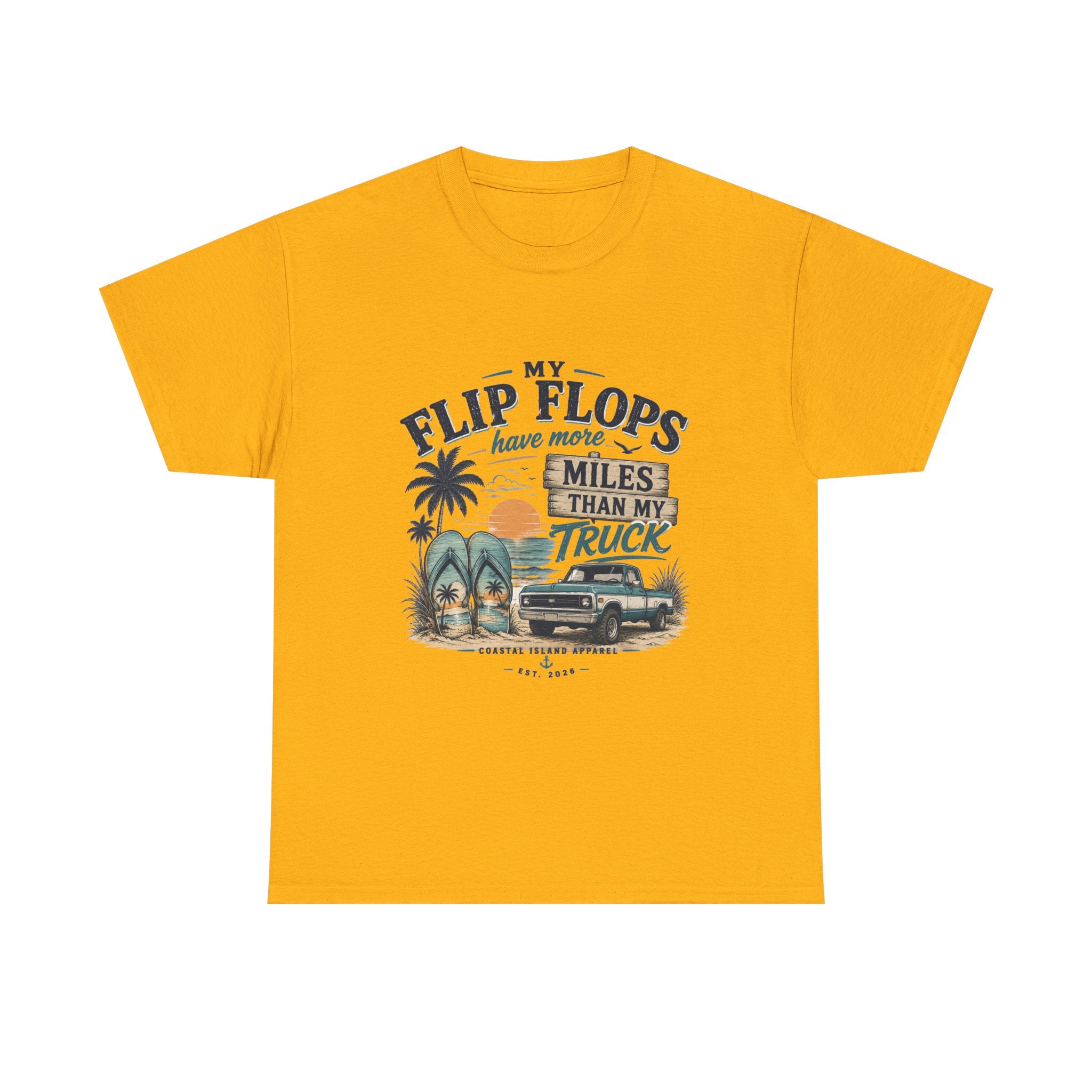 Flip Flops Have More Miles Than My Truck Graphic Tee — Beach Vintage Truck T-Shirt