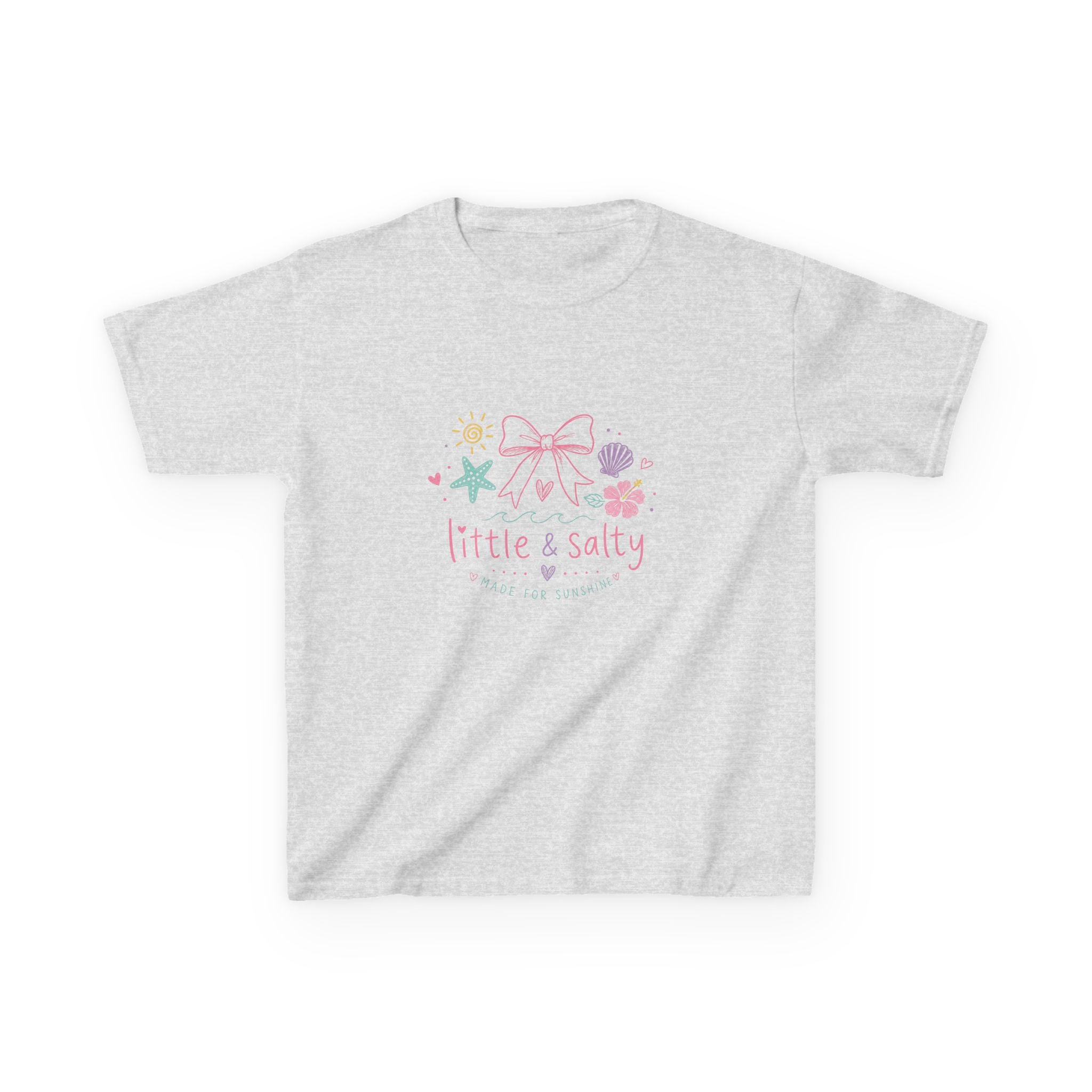 Girl's Tee — "Little & Salty" Pastel Seashells Graphic