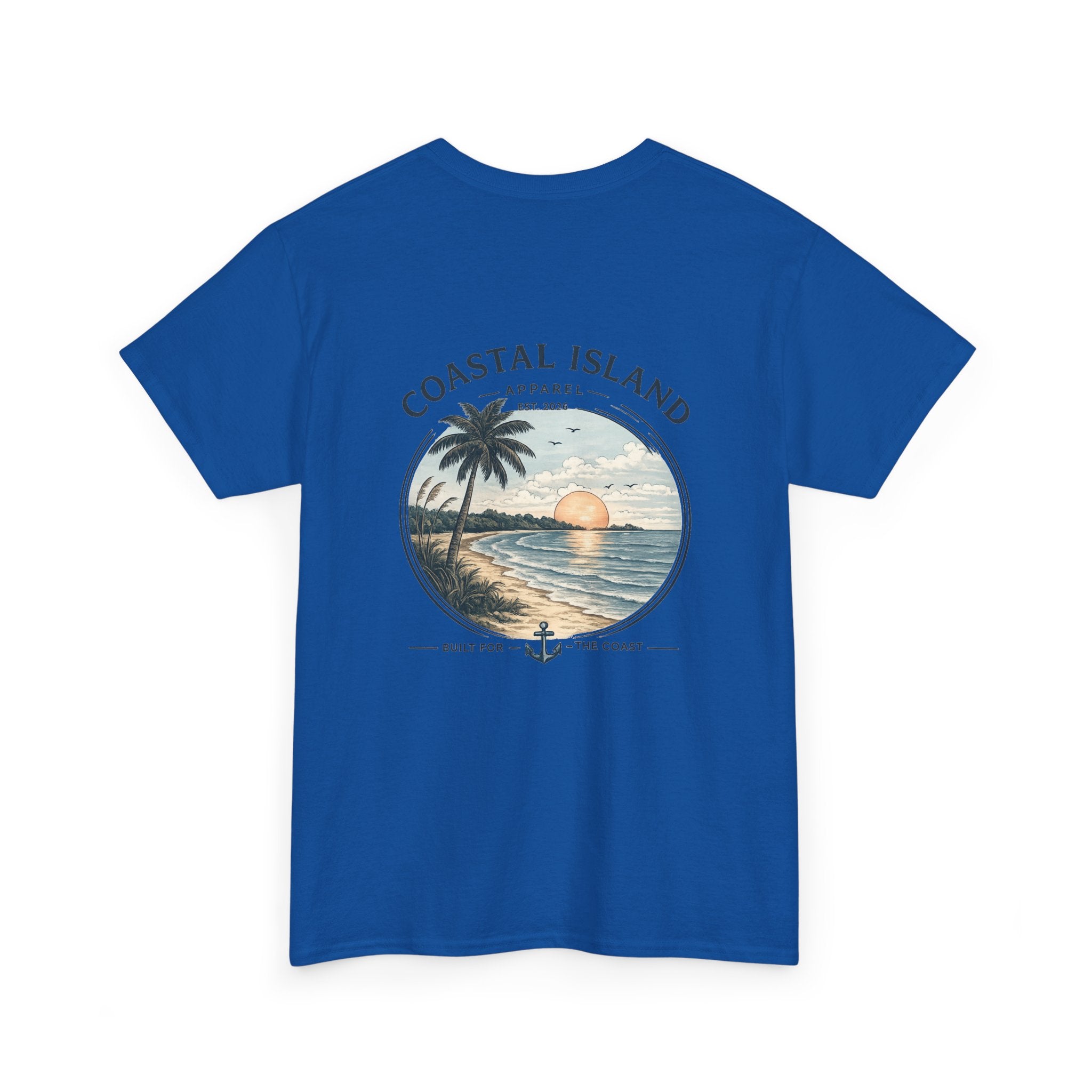 Coastal Island Sunset Tee — Beach Palm Tree Graphic T-Shirt