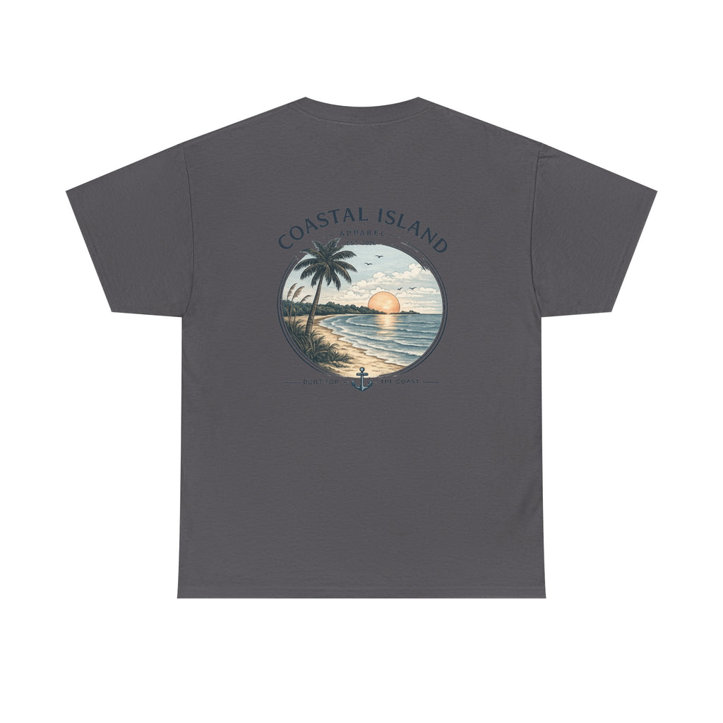 Coastal Island Sunset Tee — Beach Palm Tree Graphic T-Shirt