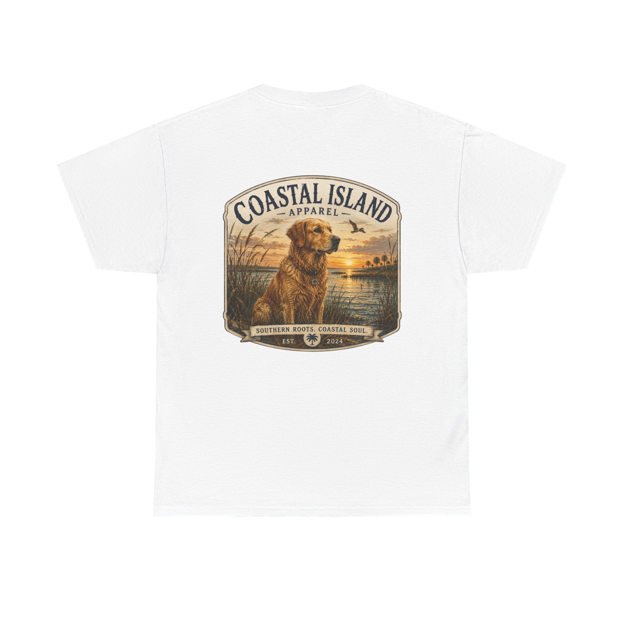Coastal Island Retriever Logo Tee | Dog Sunset Beach Shirt