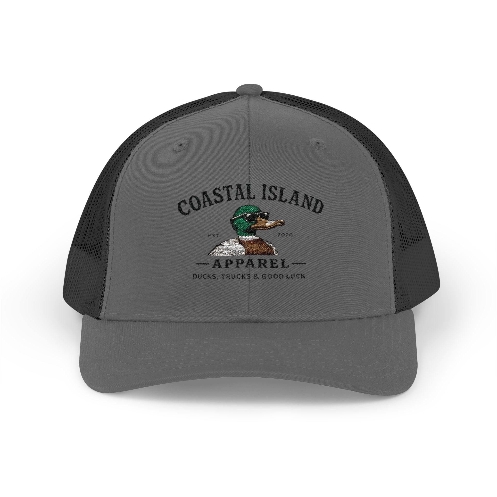 Coastal Island Trucker Cap — Vintage Duck Logo Snapback Hat