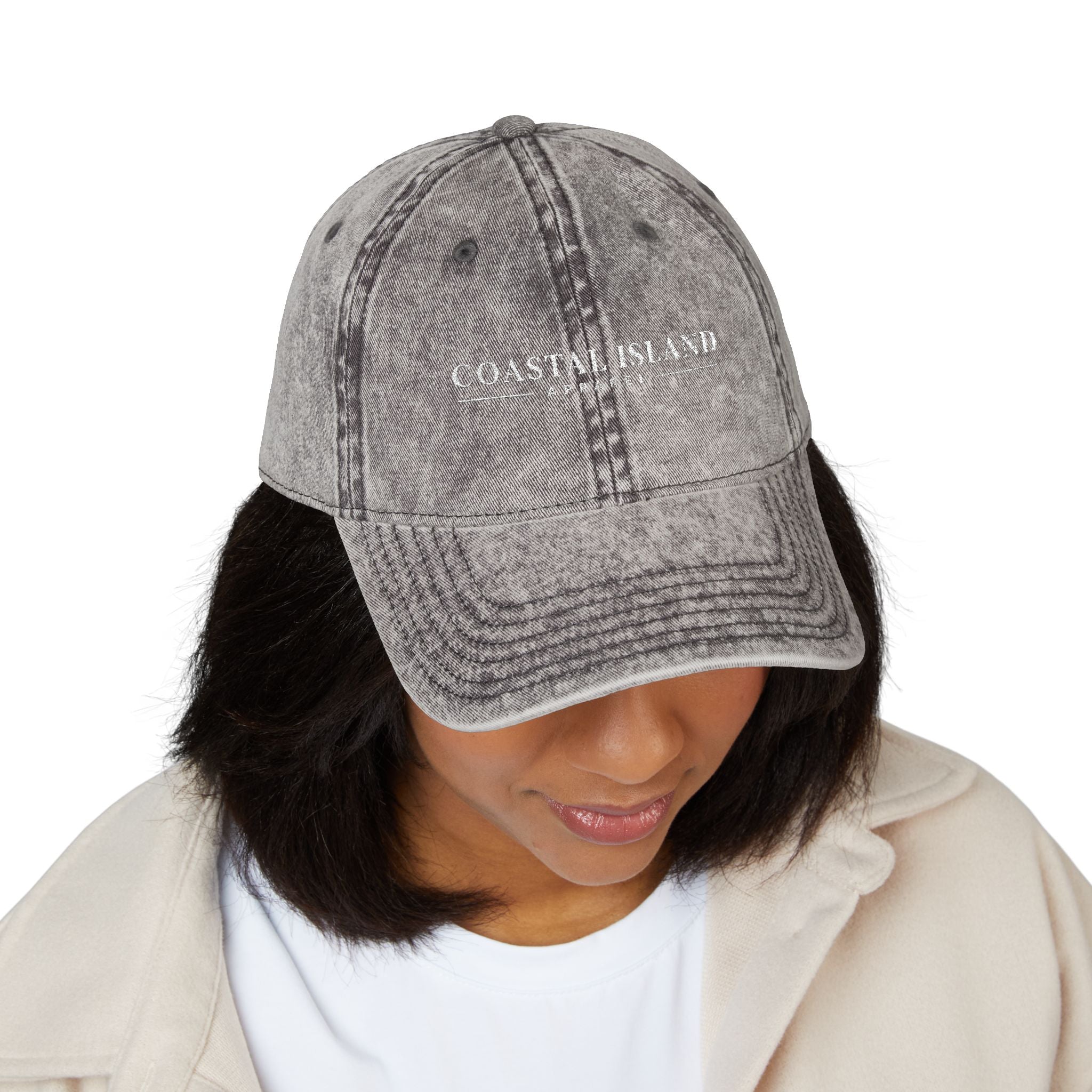 Vintage Embroidered Cap — "Coastal Island" Washed Dad Hat