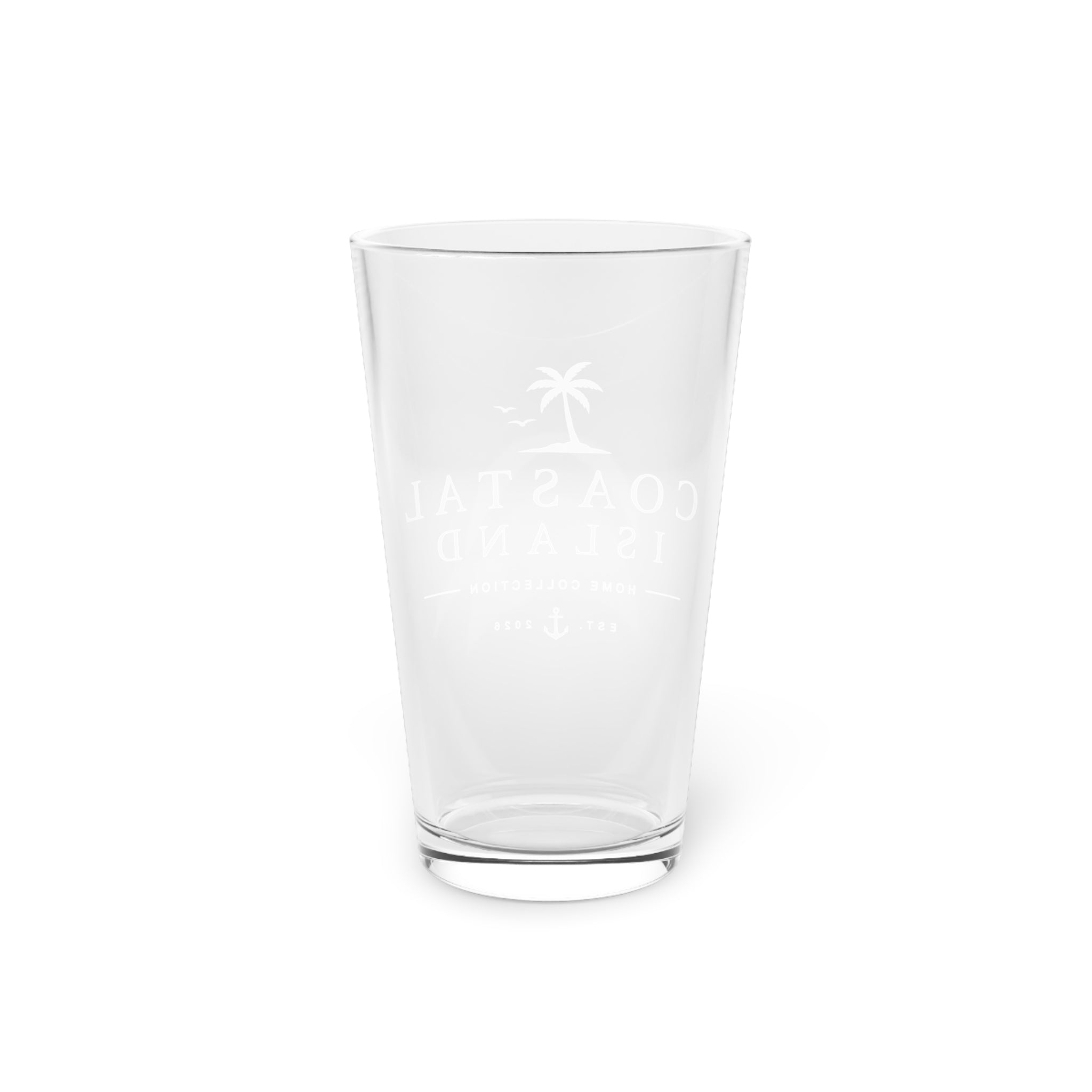 Coastal Island 16oz Pint Glass – Beach Palm Logo Beer & Cocktail Glass