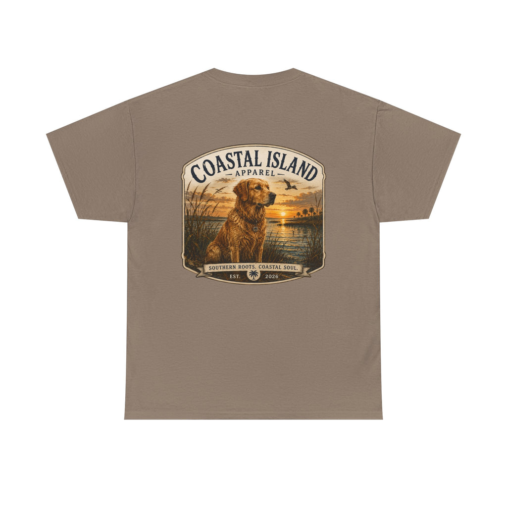 Coastal Island Retriever Logo Tee | Dog Sunset Beach Shirt