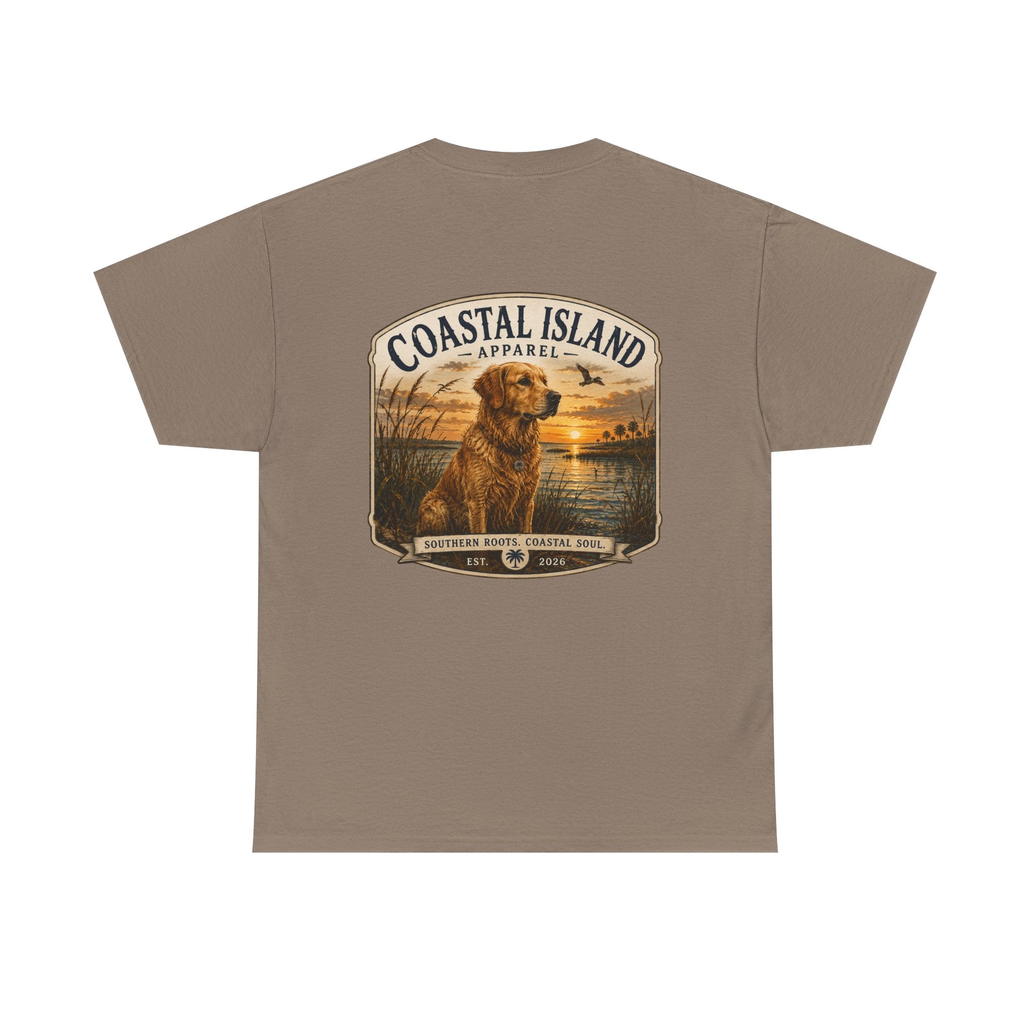 Coastal Island Retriever Logo Tee | Dog Sunset Beach Shirt