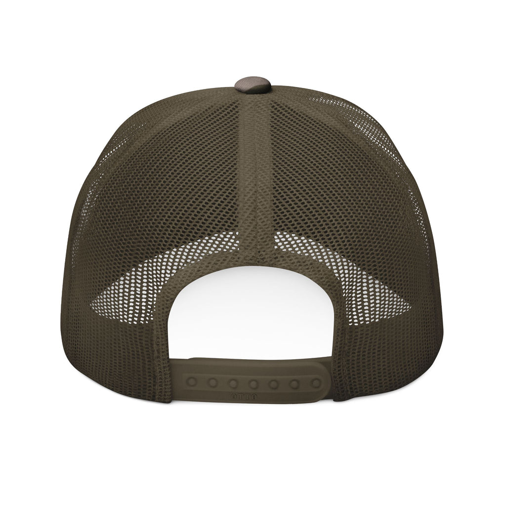 Camo Trucker Hat — Embroidered "Coastal Island" Mesh Back Cap