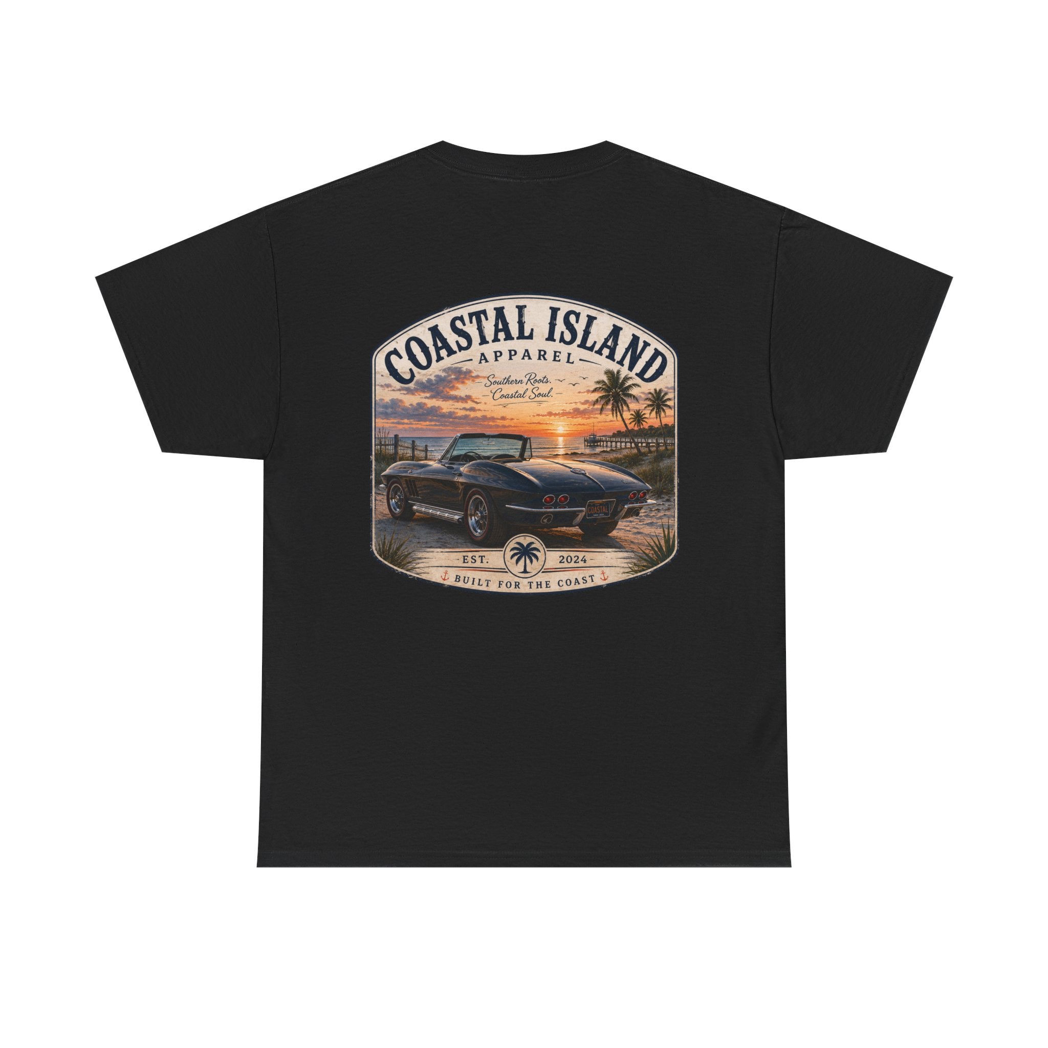 Coastal Island Vintage Car Sunset T-Shirt | Beach Palm Graphic Tee