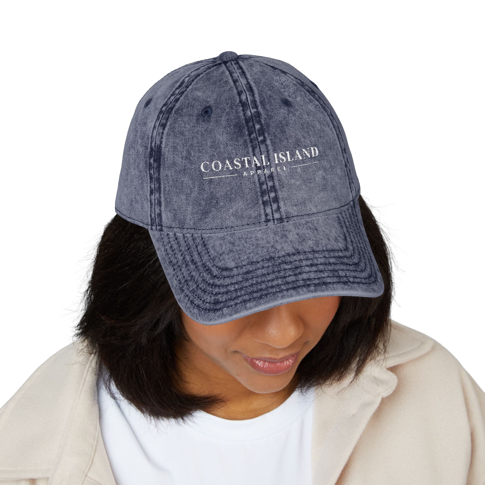 Vintage Embroidered Cap — "Coastal Island" Washed Dad Hat