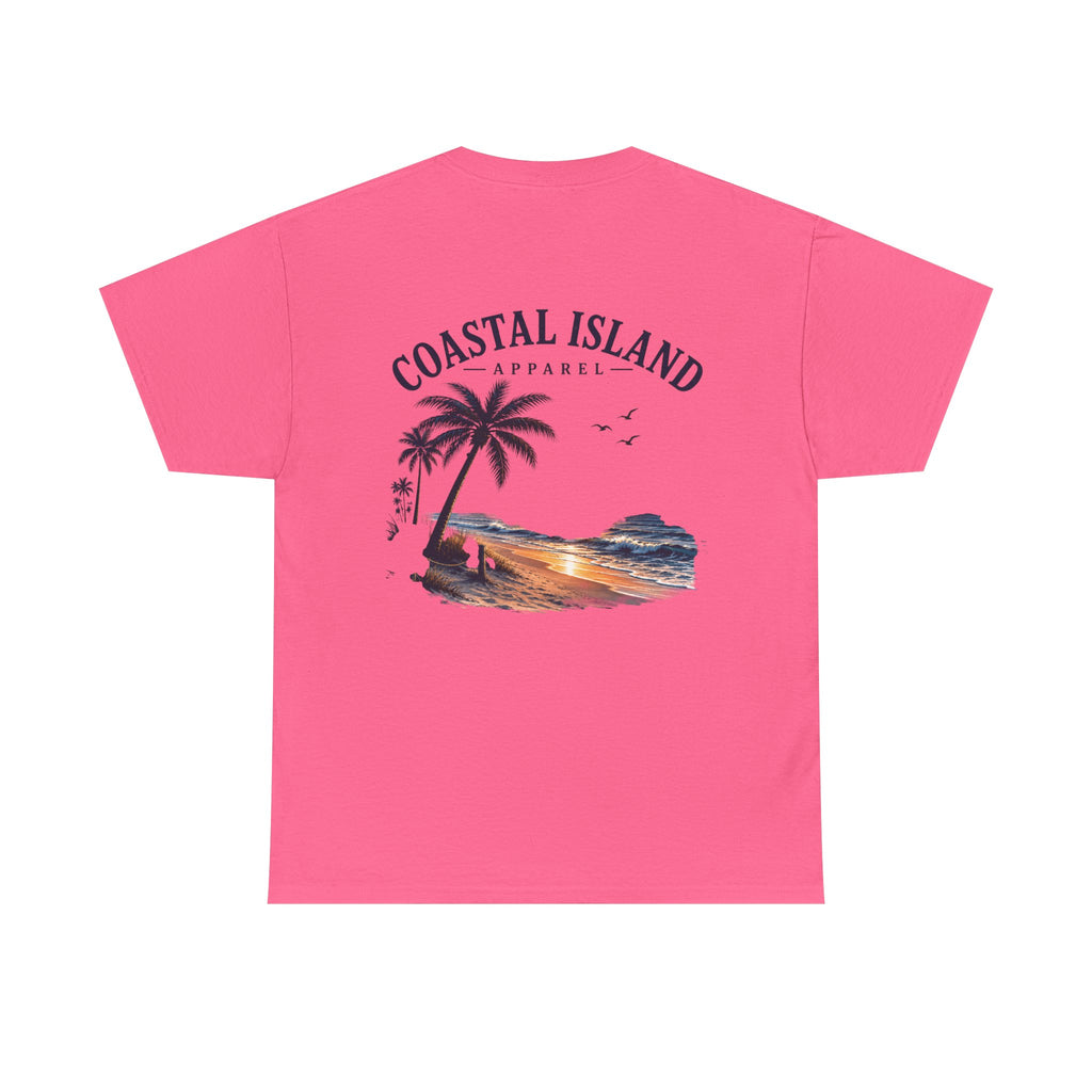 Coastal Island Sunset Beach T-Shirt | Palm Tree Ocean Graphic Tee