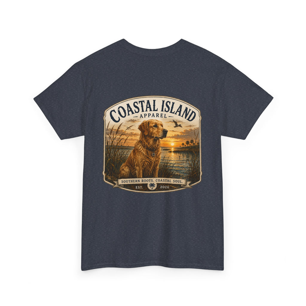 Coastal Island Retriever Logo Tee | Dog Sunset Beach Shirt