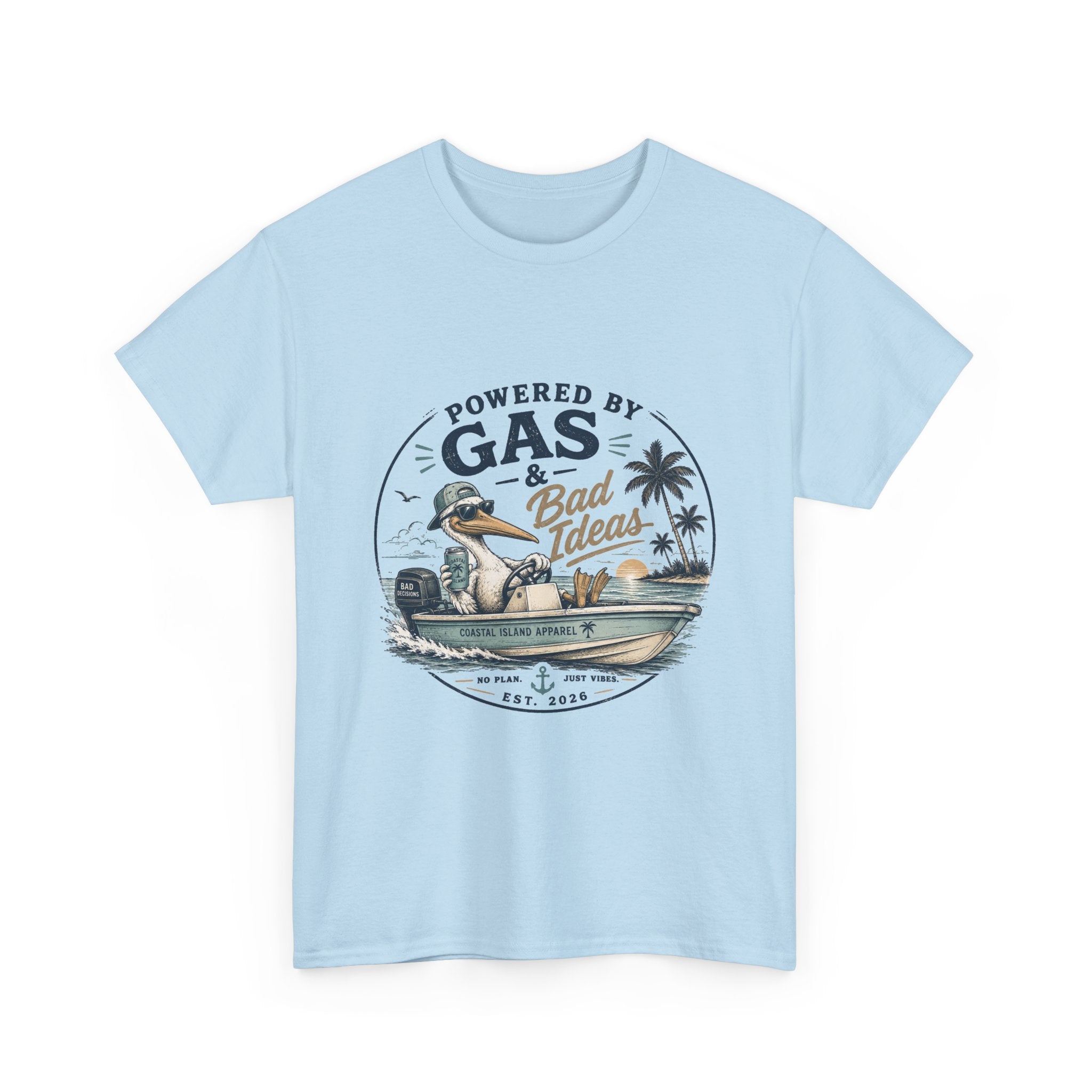 Gas & Bad Ideas Boat T‑Shirt — Funny Fishing Beach Tee