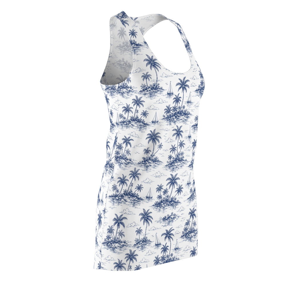 Tropical Palm Racerback Dress — Blue Island Print Sun Dress