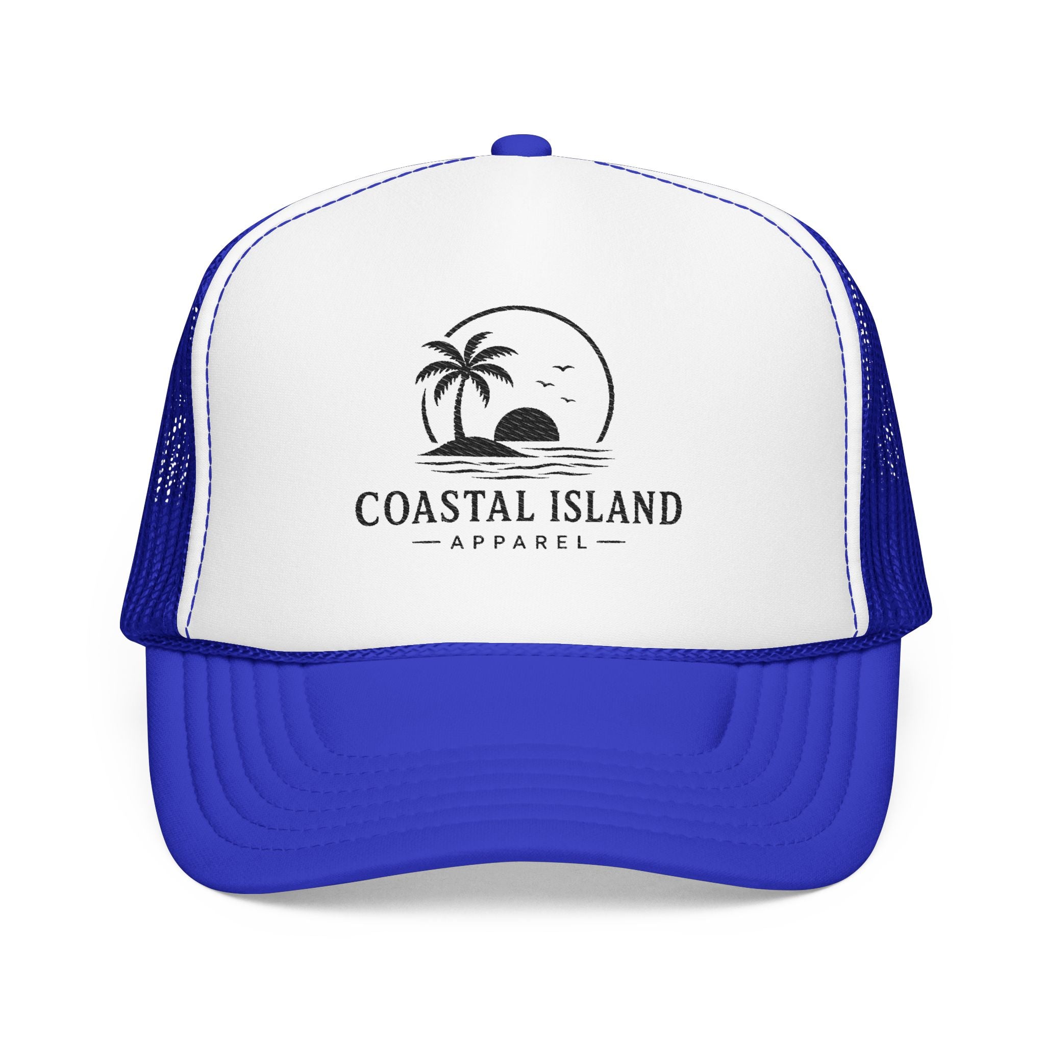 Coastal Island palm sunset Foam Trucker Hat | beach logo cap