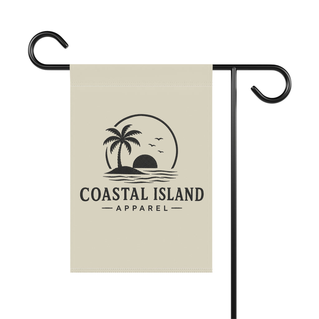Coastal Island Garden Flag — Tropical Palm Sunset Yard Banner